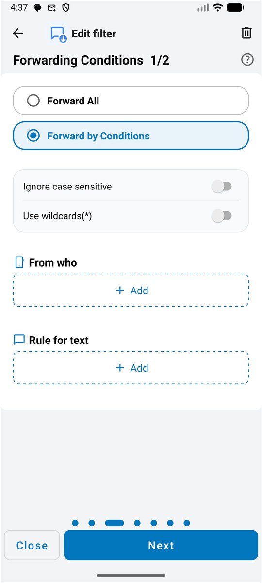 Forwarding condition screen