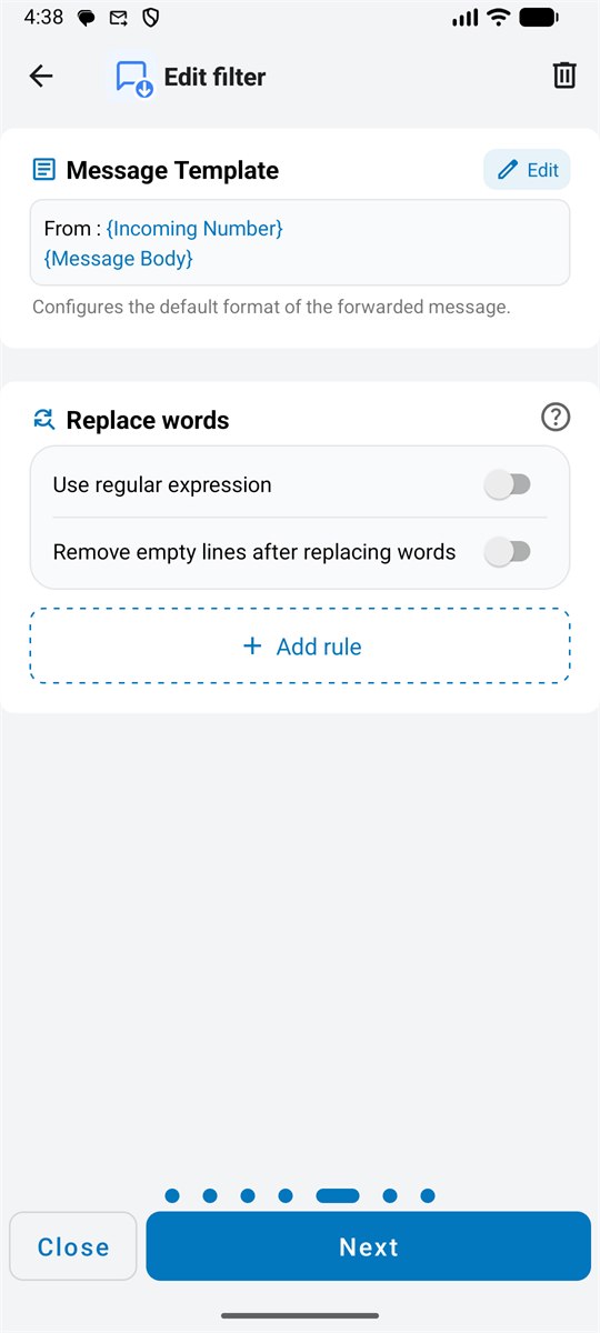 Message template screen